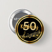 50. Geburtstag schwarzer Musiknoten Button (Vorne & Hinten)