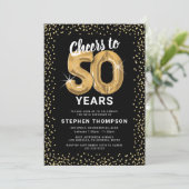 50. Geburtstag Schwarzes Gold Einladung (Stehend Vorderseite)