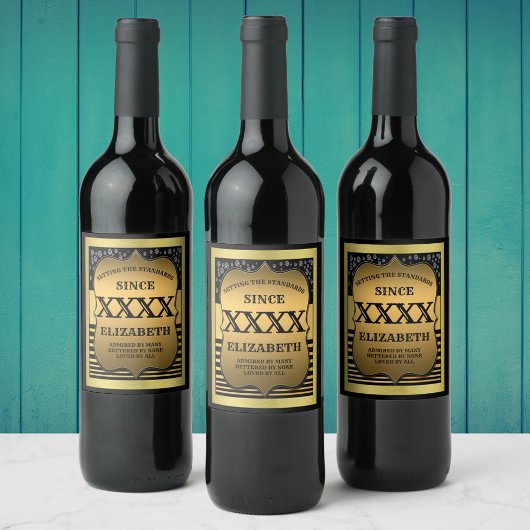 50. Geburtstag Schwarzes Gold Elegant Personalisie Weinetikett