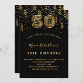 50. Geburtstag schwarzes Gold Leopard Print Confet Einladung (Vorne/Hinten)