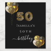 50. Geburtstag schwarzes Gold Leoparden drucken Ba Weinetikett (Einzelnes Label)