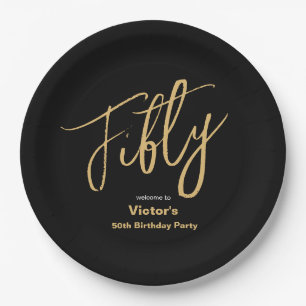 50. Geburtstag Schwarzes Gold Moderne Typografie C Pappteller