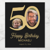 50. Geburtstag Schwarzes Gold Modernes Foto Weinetikett (Einzelnes Label)