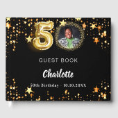 50. Geburtstag Schwarzes Gold-Sterne-Foto Gästebuch (Vorderseite)