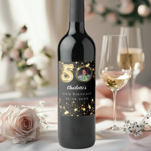 50. Geburtstag Schwarzes Gold Sterne Foto Weinetikett
