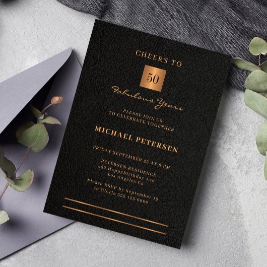 50. Geburtstag schwarzes goldenes Party Einladung