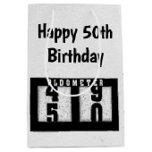 50. Geburtstag Schwarzes Odometer Mittlere Geschenktüte (Vorderseite)
