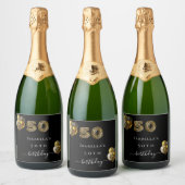 50. Geburtstag Schwarzgoldleoparden Schaumweinetikett (Flaschen)