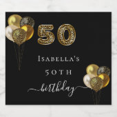 50. Geburtstag Schwarzgoldleoparden Schaumweinetikett (Einzelnes Label)