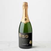 50. Geburtstag Schwarzgoldleoparden Schaumweinetikett (Vorderseite)