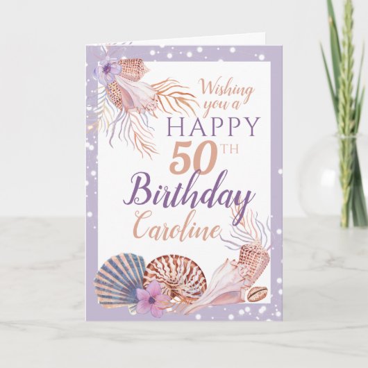 50. Geburtstag Seashell Coral Karte (Vorderseite)