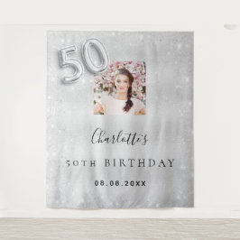 50. Geburtstag silber Foto Glitzer Staub willkomme Wandteppich