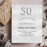 50. Geburtstag Silber Glitzer Einladung Flyer<br><div class="desc">Bitte beachten Sie, dass diese Einladung auf Flyer Papier und sehr dünn ist. Umschläge sind nicht enthalten. Für dickere Einladungen (gleiche Gestaltung) besuchen Sie bitte unseren Shop. Eine moderne, stilvolle und glamouröse Einladung zu einer 50. Geburtstagsfeier. Ein silbernes Imitat mit Glitzer-Staub. Personalisieren Sie Ihren Namen und Ihre Party-Daten und fügen...</div>