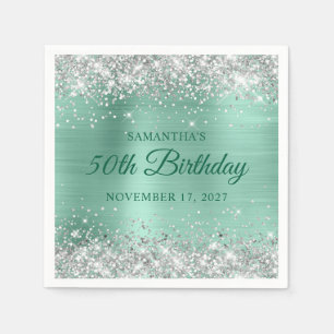 50. Geburtstag Silberner Glitzer Aquamariner Film Serviette