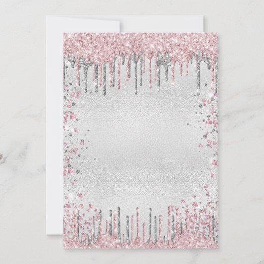 50. Geburtstag silberrosa Glitzer Tropfen Einladung (Rückseite)