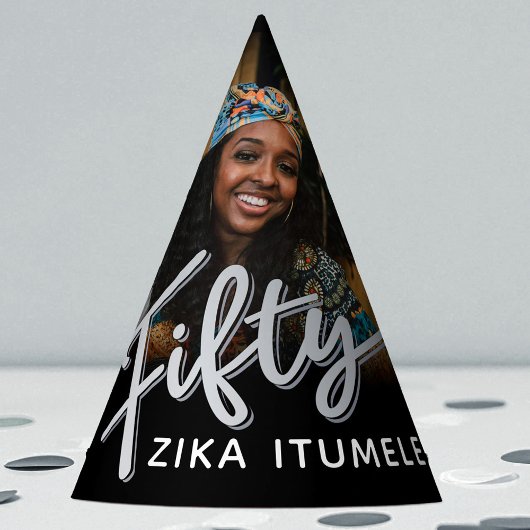 50. Geburtstag Silberschwarz personalisierter Foto Partyhütchen