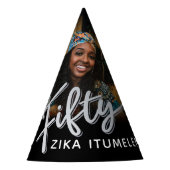 50. Geburtstag Silberschwarz personalisierter Foto Partyhütchen (Vorderseite)