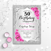 50. Geburtstag - Silberstreifen Rosen Einladung