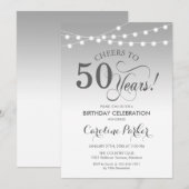 50. Geburtstag - Silberweiß Einladung (Vorne/Hinten)
