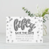 50. Geburtstag Silver Balloons Glitzer Confetti Einladung (Stehend Vorderseite)