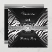 50. Geburtstag Silver Black Zebra Diamond Image Einladung (Vorne/Hinten)