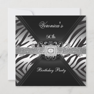 50. Geburtstag Silver Black Zebra Diamond Image Einladung