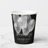 50. Geburtstag, Silver Glitzer Balloons, Name & Al Pappbecher (Rückseite)