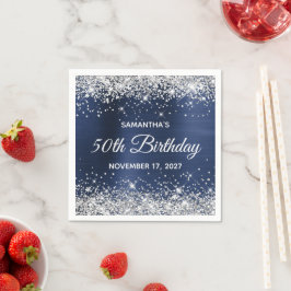 50. Geburtstag Silver Glitzer Navy Blue Foil Serviette