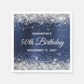 50. Geburtstag Silver Glitzer Navy Blue Foil Serviette (Vorderseite)