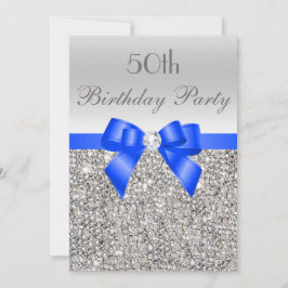 50. Geburtstag Silver Sequin Royal Blue Bow Diamon Einladung