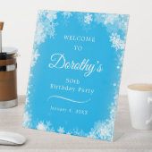 50. Geburtstag Snowflake Blue Willkommen Sockelschild (In Situ)