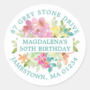 50. Geburtstag Sommer Blumenrückgabe Etikett Runder Aufkleber