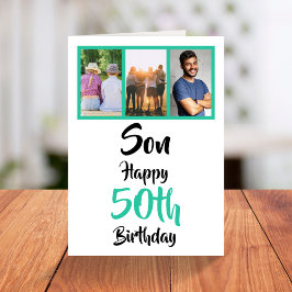50. Geburtstag Son Green Modern Foto Collage Card Karte