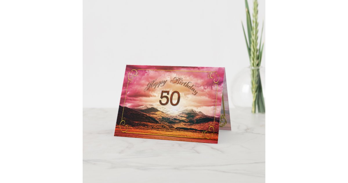 50 Geburtstag Sonnenuntergang Uber Den Bergen Karte Zazzle De