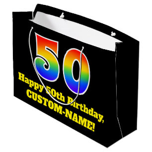 50. Geburtstag ~ Spaß, bunt, lebhaft, Regenbogen 5 Große Geschenktüte