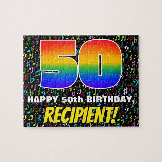 50. Geburtstag — Spaß, farbenfrohe Musiksymbole &  Puzzle (Horizontal)