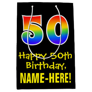 50. Geburtstag: Spaß, kühl, farbig, Regenbogen "50 Mittlere Geschenktüte