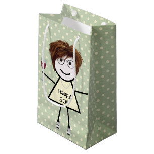 50. Geburtstag Strichfigur-Mädchen auf Polka Dots Kleine Geschenktüte