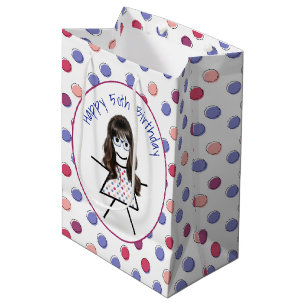 50. Geburtstag Strichfigur-Mädchen auf Polka Dots Mittlere Geschenktüte