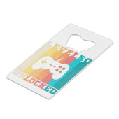 50. Geburtstag Stufe 50 entsperrt Geldbeutel Flaschenöffner (Rückseite Schrägansicht)