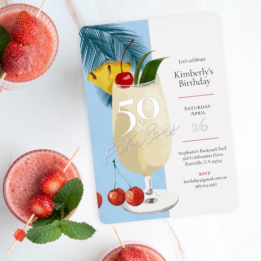50. Geburtstag Summer Blue Cocktail Party Folieneinladung