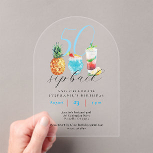 50. Geburtstag Summer Blue Fruit Cocktails Party Acryleinladungen