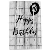 50. Geburtstag Symmetrisches, rustikales Holzmuste Mittlere Geschenktüte (Vorderseite)