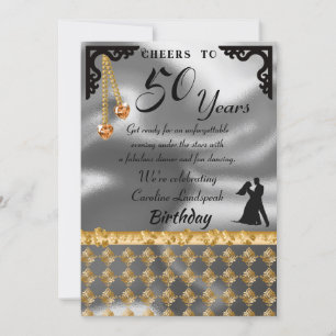 50. Geburtstag Tanz Party Silberfilm Orange Herz Einladung