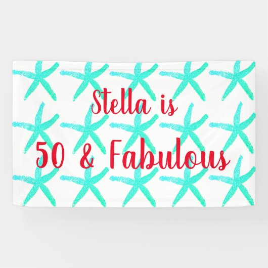 50. Geburtstag Teal Seestern-Muster Fünfzig Alter Banner (Horizontal)