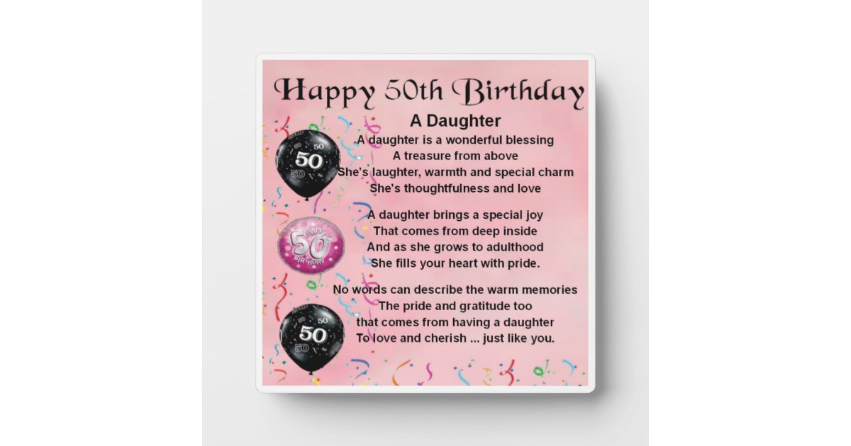 50. Geburtstag Tochter Gedicht Plaque Fotoplatte Zazzle.de