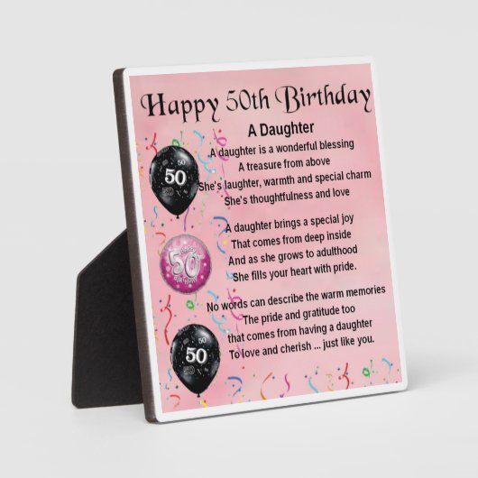 50. Geburtstag Tochter Gedicht Plaque Fotoplatte (Vorderseite)