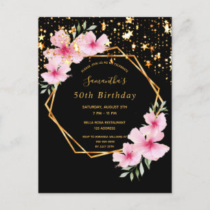 50. Geburtstag tropische schwarze goldene Sterne E Postkarte