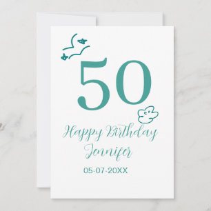50. Geburtstag Türkis Name Wolken handgezeichnet  Einladung