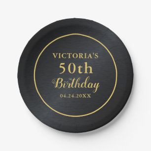 50. Geburtstag Typografie Black and Gold Pappteller